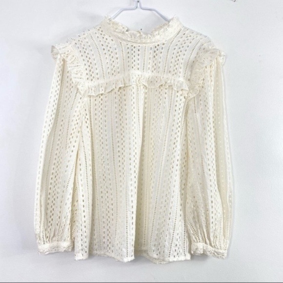 MADEWELL Eyelet Mockneck Ruffle Flowy Top Blouses In Cream Size XS Style#J9660 - Picture 3 of 8